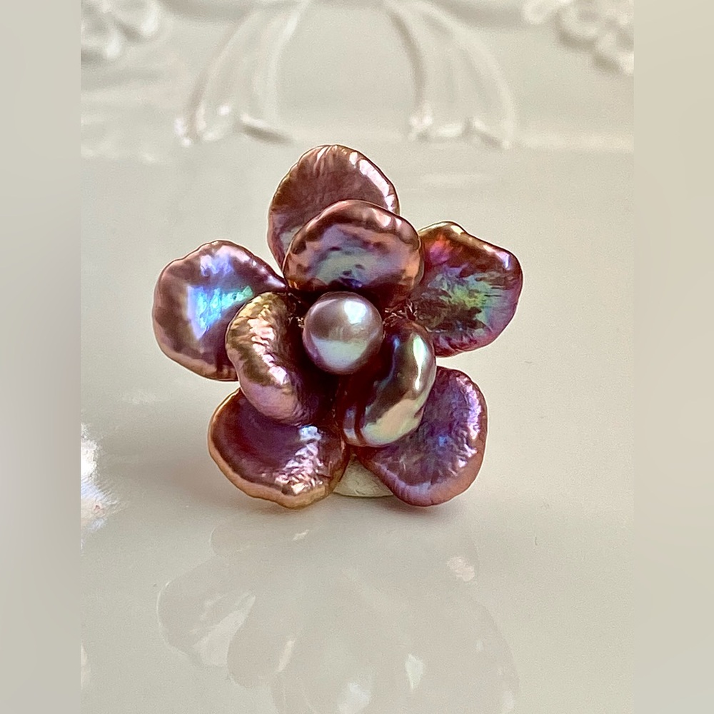 P134- Premium Blueberry Petal Pearl Double Layer Flower Detachable Pendant